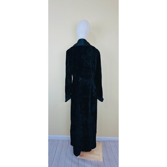 1990s Vintage Crushed Velvet Duster / 90s Satin Lapel Goth Trench Coat / Large - Picture 4 of 6